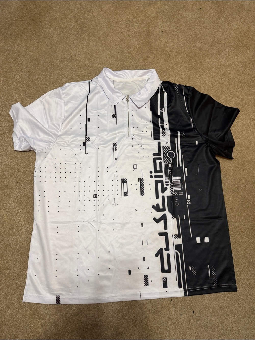Amazon Men’s Black & White Graphic Zip Polo 8 available all same size